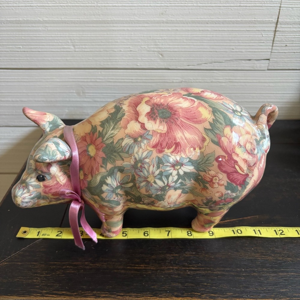 Floral Pig Decoupage Style Spring Colors Gloss Finish - Picture 8 of 8